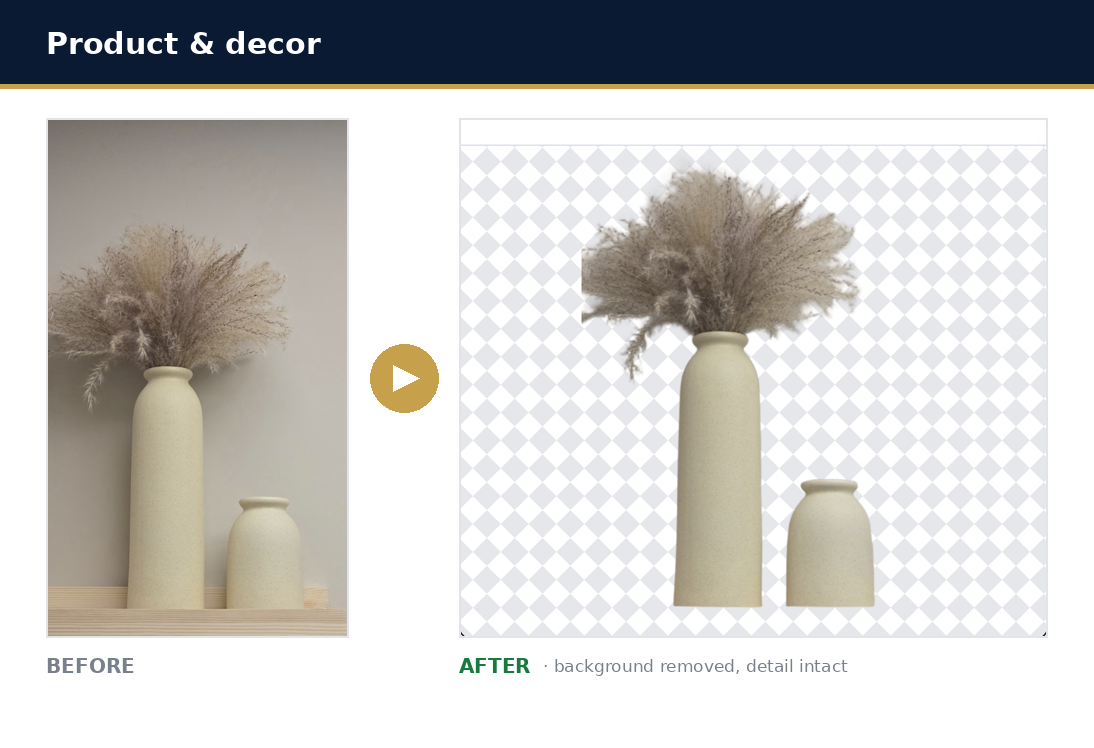 Pampas grass decor, before and after Smart Background Remover