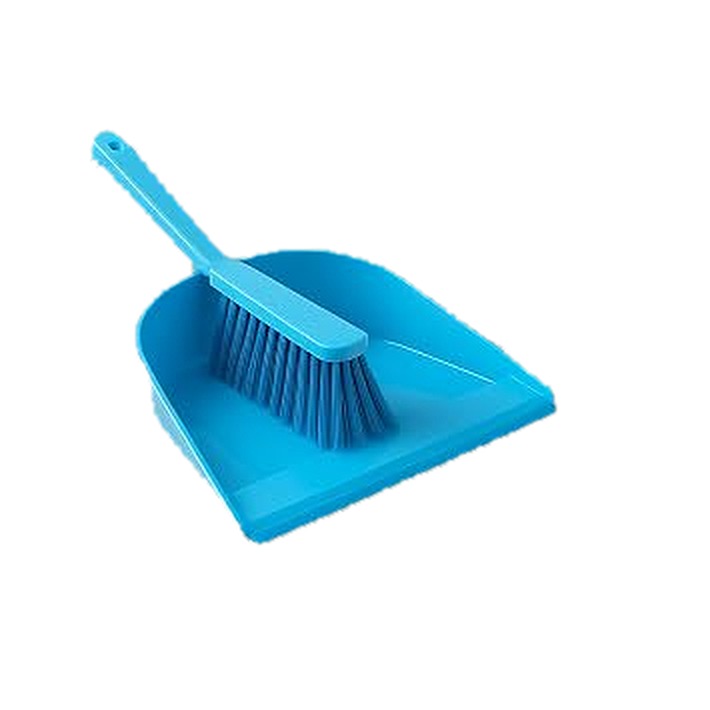 Blue dustpan and brush, before and after background removal